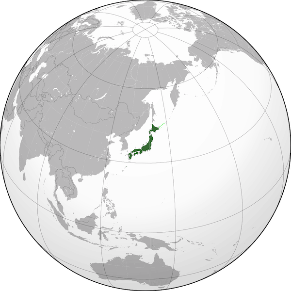 Japan orthographic projection. Credit: Connormah, CC BY-SA 3.0, via Wikimedia Commons