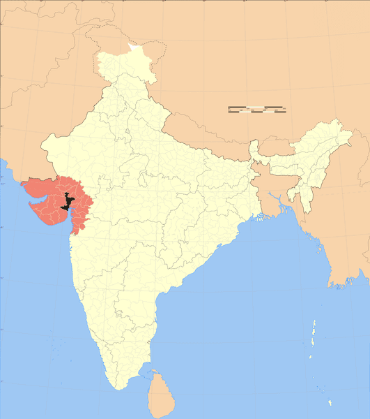 Gujarat district location map Ahmedabad. From Wikimedia Commons.